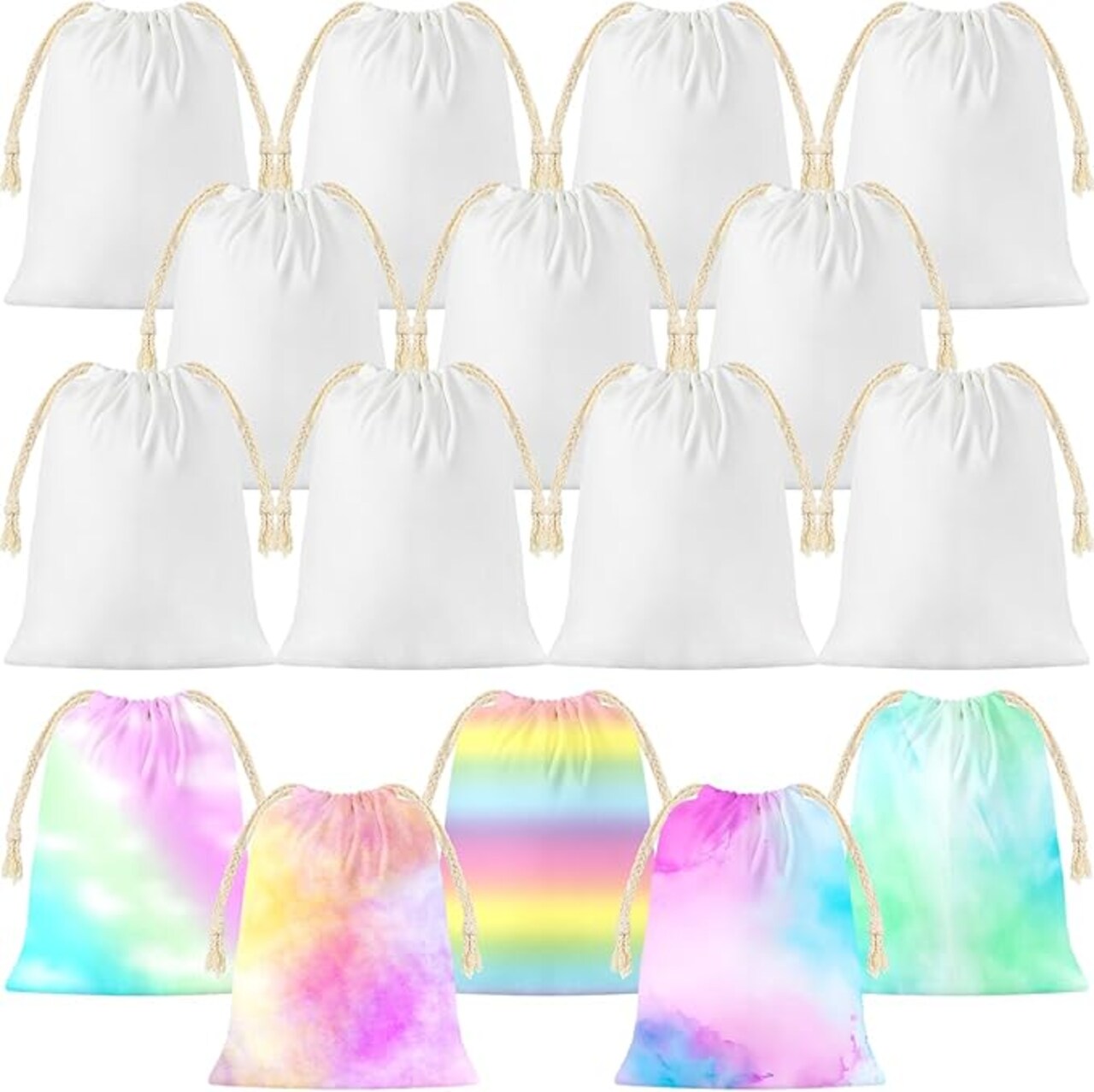 50 Pieces 4x6 Inch Muslin Drawstring Sublimation Bags Tie Dye Muslin Bags Blank Treat Sachet Sack Reusable DIY Empty Gift Pouch for Birthday Party Home Gym Supplies DIY Craft Favors